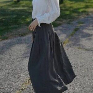 Embroidered White Linen Long-sleeve Top w/ Puff Sleeves